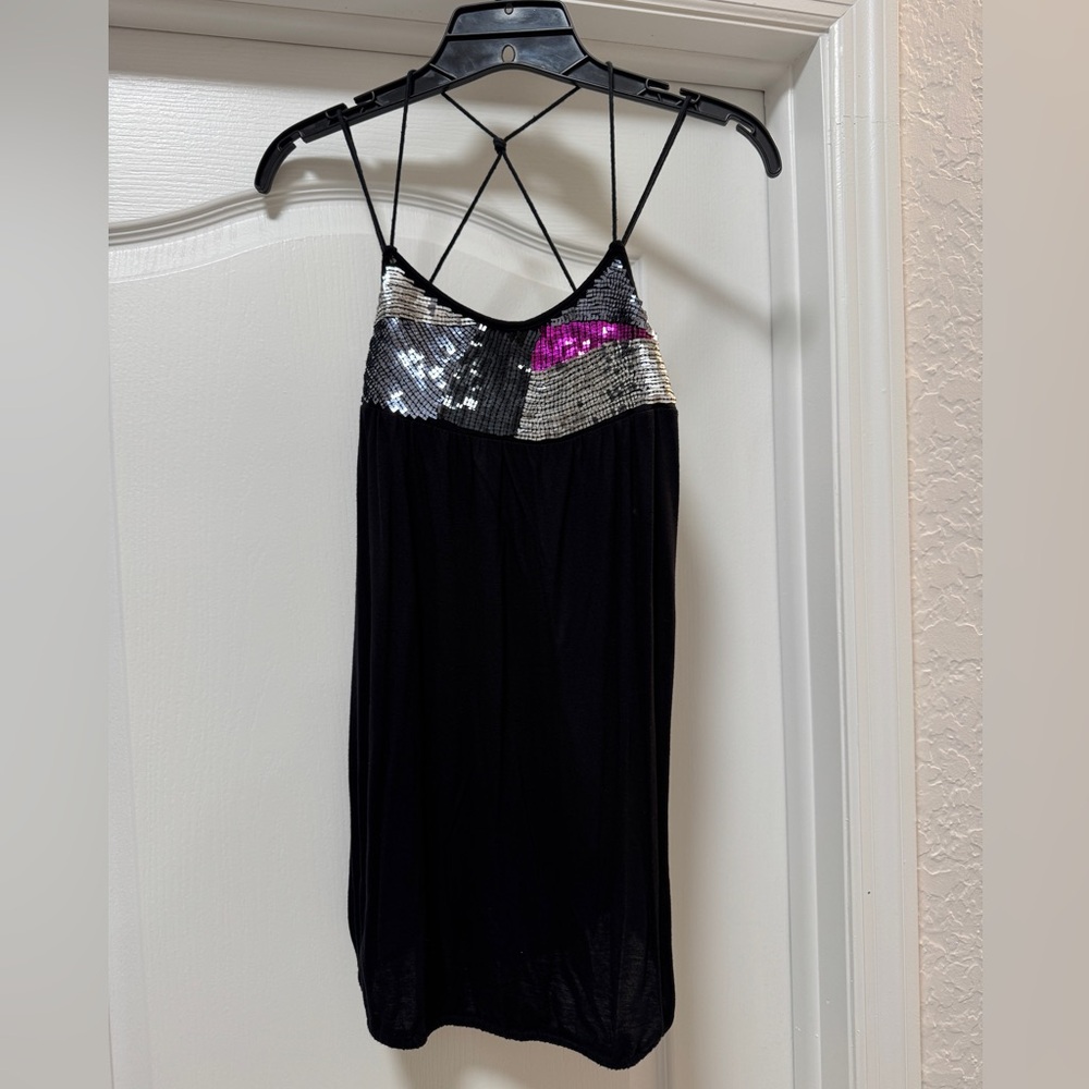 Buffalo David Bitton Black, Silver, and Pink Sequin Camisole